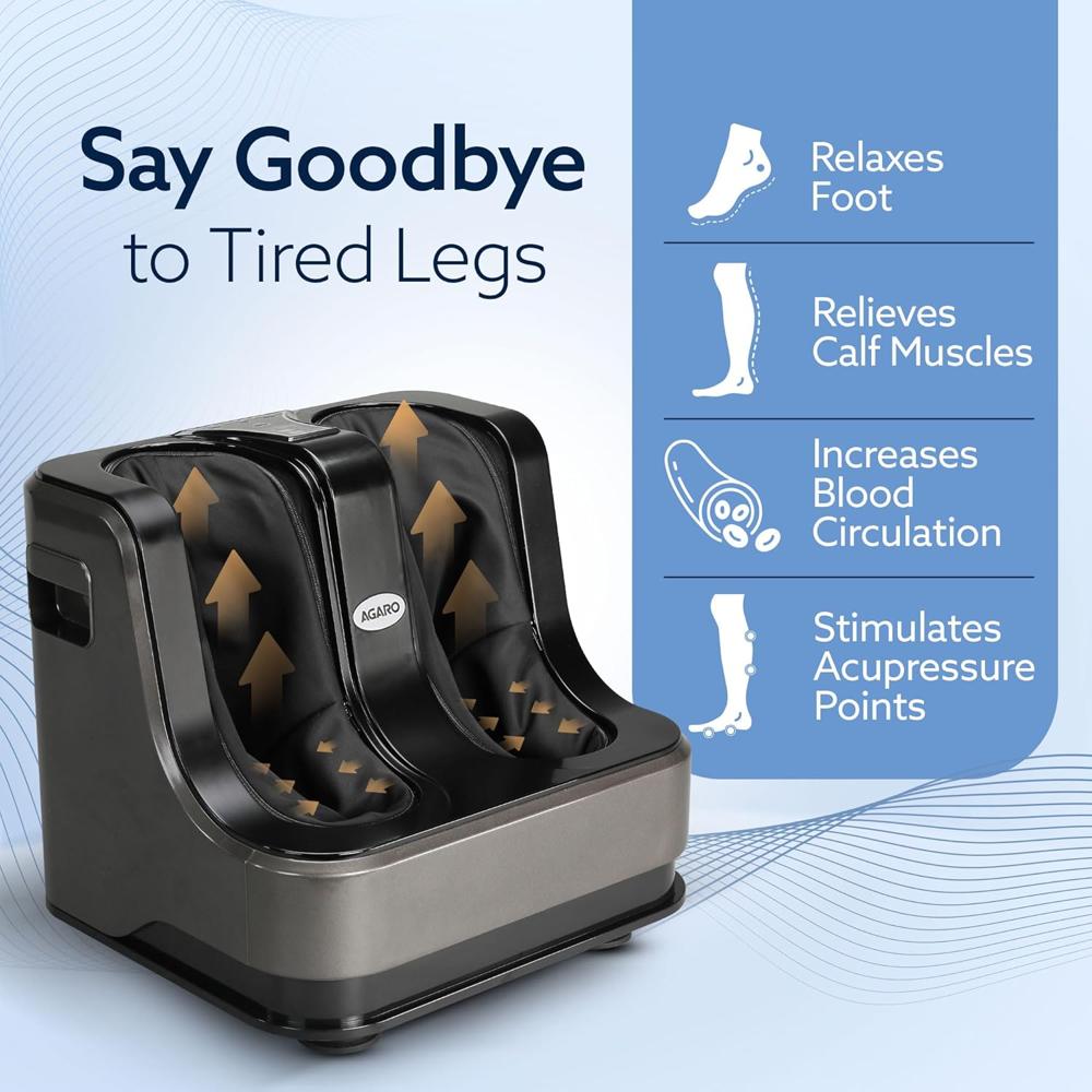 AGARO Rejoice Foot, Calf and Leg Massager with Lukewarm Heating and Vibration, 80W, 4 Motors, Rolling & Kneading Functions for Muscle Relaxation & Improving Blood Circulation (Grey) 33440