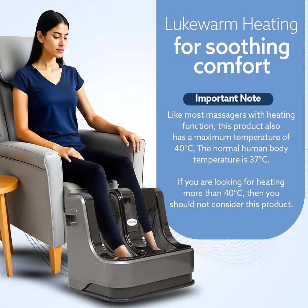 AGARO Rejoice Foot, Calf and Leg Massager with Lukewarm Heating and Vibration, 80W, 4 Motors, Rolling & Kneading Functions for Muscle Relaxation & Improving Blood Circulation (Grey) 33440