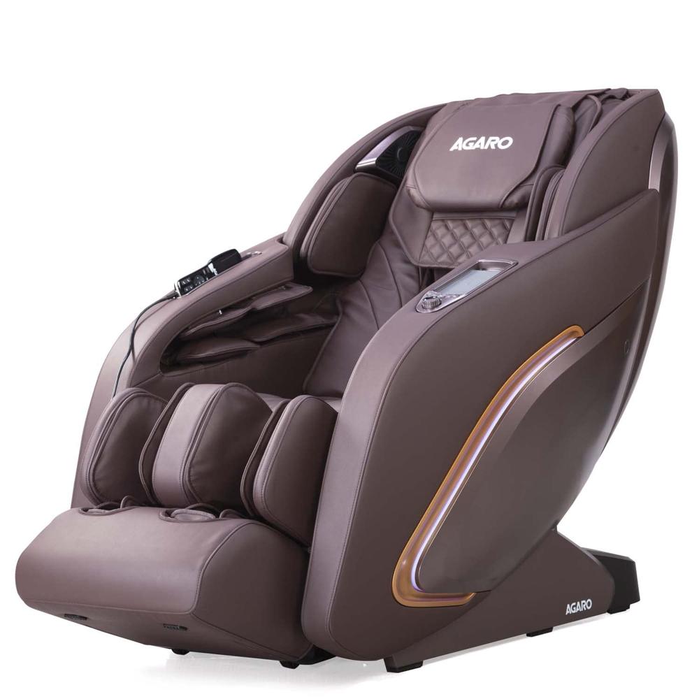 Agaro Full Body Massage Chair Zero Gravity, Bluetooth Speaker, Ai Voice Control, Handrail Shortcut Key, Rolling, Kneading, Tapping, Air Compression Massage, Luke Warm Heat, Brown  33441 - Material: Leather