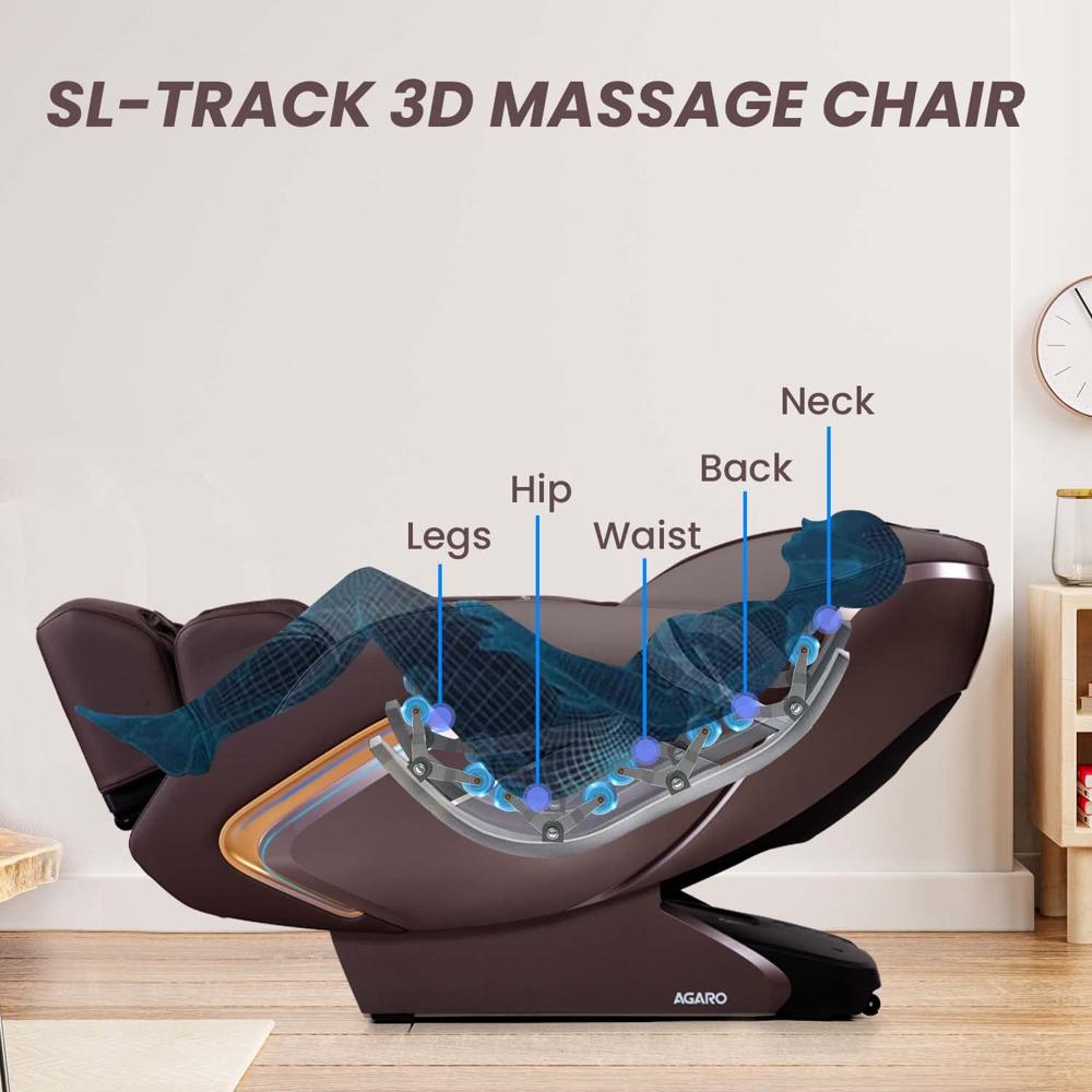 AGARO Full Body Massage Chair Zero Gravity, Bluetooth Speaker, AI Voice Control, Handrail Shortcut Key, Rolling, Kneading, Tapping, Air Compression Massage, Luke Warm Heat, Brown  33441