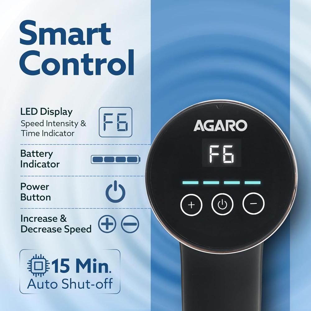 AGARO Galaxy Gun Massager, 4 Heads, 6 Speed, Rechargeable, Handheld, Percussion Muscle Massager for Full Body Relief, Muscle Relaxation of Neck, Shoulder, Back, Foot for Men & Women, Black 34024