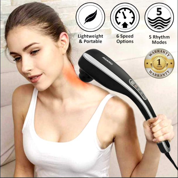 AGARO MARVEL Electric Handheld Full Body Hammer Massager with 5 Massage Heads, 5 Mode & 6 Speed Settings for Pain Relief & Relaxation, Back, Leg & Foot  33214