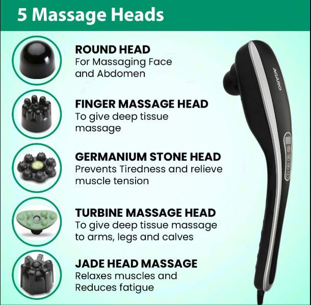 AGARO MARVEL Electric Handheld Full Body Hammer Massager with 5 Massage Heads, 5 Mode & 6 Speed Settings for Pain Relief & Relaxation, Back, Leg & Foot  33214