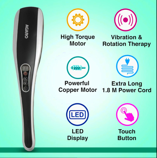 AGARO MARVEL Electric Handheld Full Body Hammer Massager with 5 Massage Heads, 5 Mode & 6 Speed Settings for Pain Relief & Relaxation, Back, Leg & Foot  33214