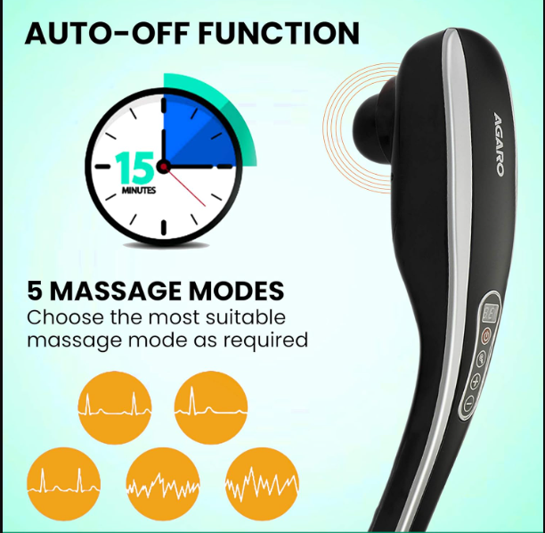 AGARO MARVEL Electric Handheld Full Body Hammer Massager with 5 Massage Heads, 5 Mode & 6 Speed Settings for Pain Relief & Relaxation, Back, Leg & Foot  33214