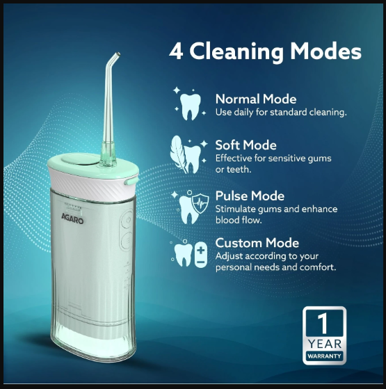 AGARO Ultra Travel Oral Irrigator, Portable, Cordless, Rechargeable, 4 Cleaning Modes, Water Flosser (Cordless  33768