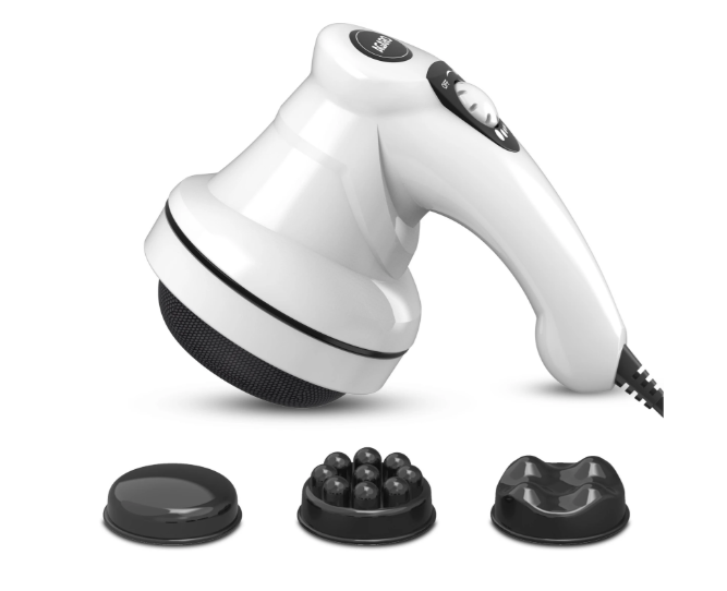 AGARO Atom Electric Handheld Full Body Massager with 3 Massage Heads, Mesh Cover, Variable Speed Settings for Pain Relief and Relaxation, Massager White  33923
