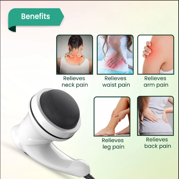 AGARO Atom Electric Handheld Full Body Massager with 3 Massage Heads, Mesh Cover, Variable Speed Settings for Pain Relief and Relaxation, Massager White  33923