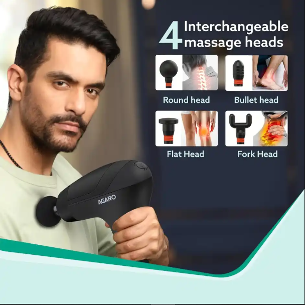 Agaro Icon Gun Massager, 4 Heads, 6 Speed,Percussion Muscle Massager For Full Body Pain Relief