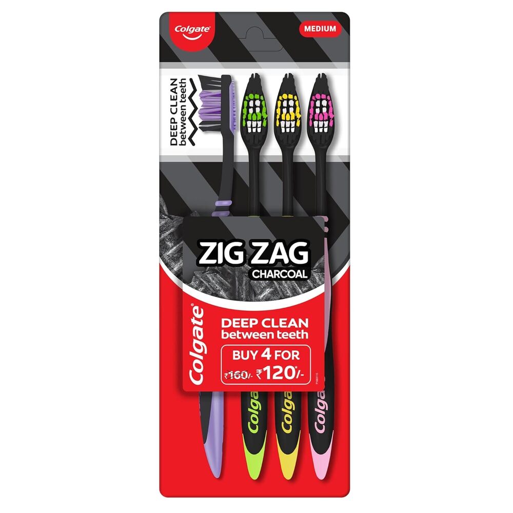 Colgate Zigzag Charcoal Medium Bristle Manual Toothbrush