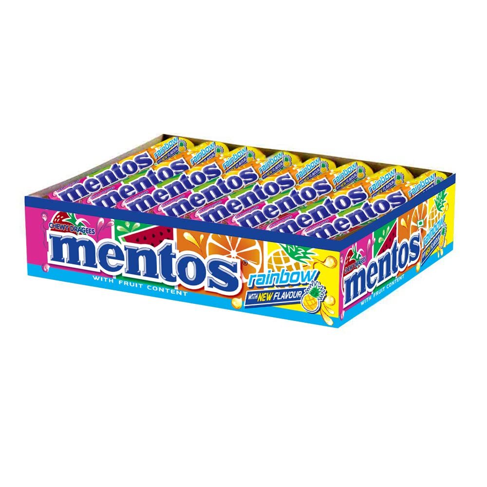 Mentos Chewy Dragee,Fruit Punch Rainbow Roll, Assorted Flavour