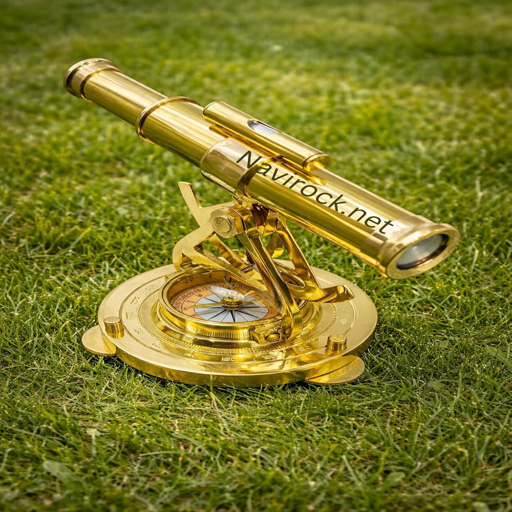 Vintage Nautical Brass Compass Telescope Shiny Finish Survey Instrument Table Decor for Home & Office
