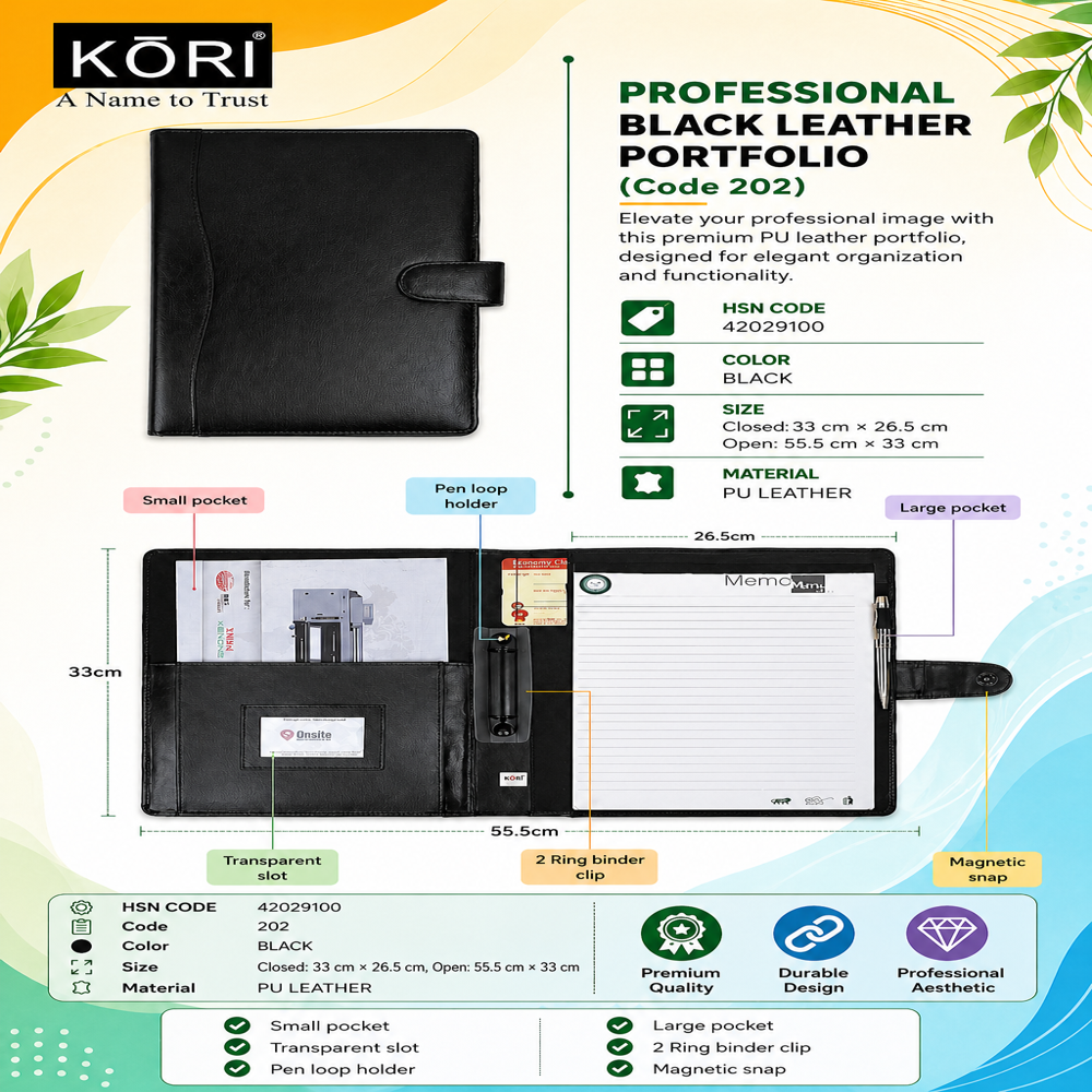 KORI Pro Binder Elite Leather Portfolio Organizer(202)