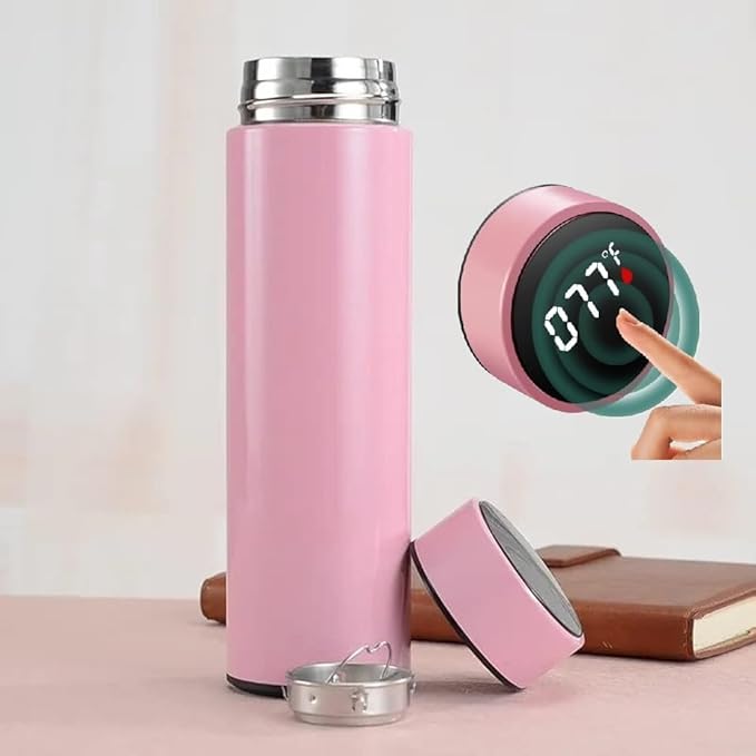 Pink 500ml Smart LED Temperature Display Water Bottle, Double Wall Vacuum Insulated Flask,