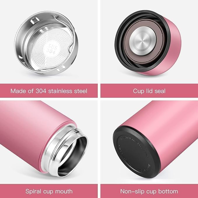 Pink 500ml Smart LED Temperature Display Water Bottle, Double Wall Vacuum Insulated Flask,