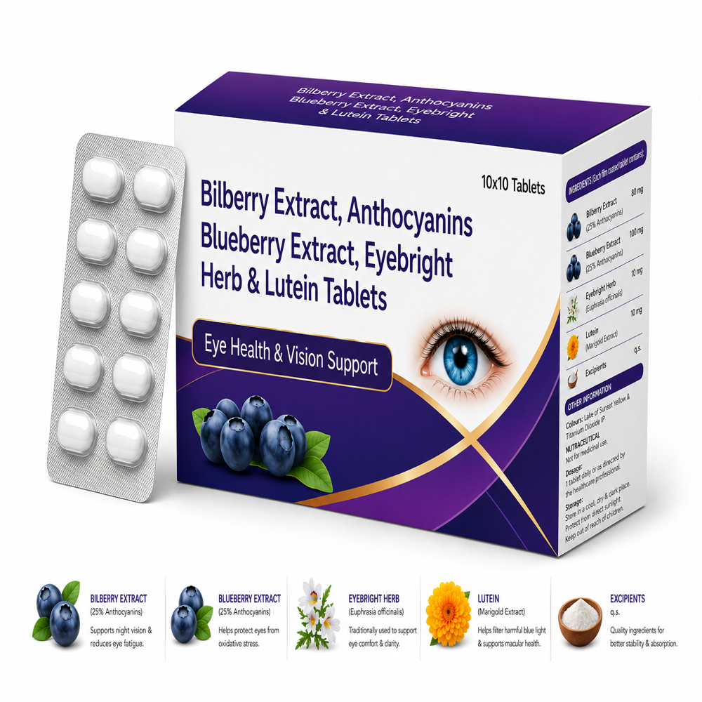 Bilberry Extract, Anthocyanidins Blueberry Extract, Eyebright Herb and Lutein Tablets