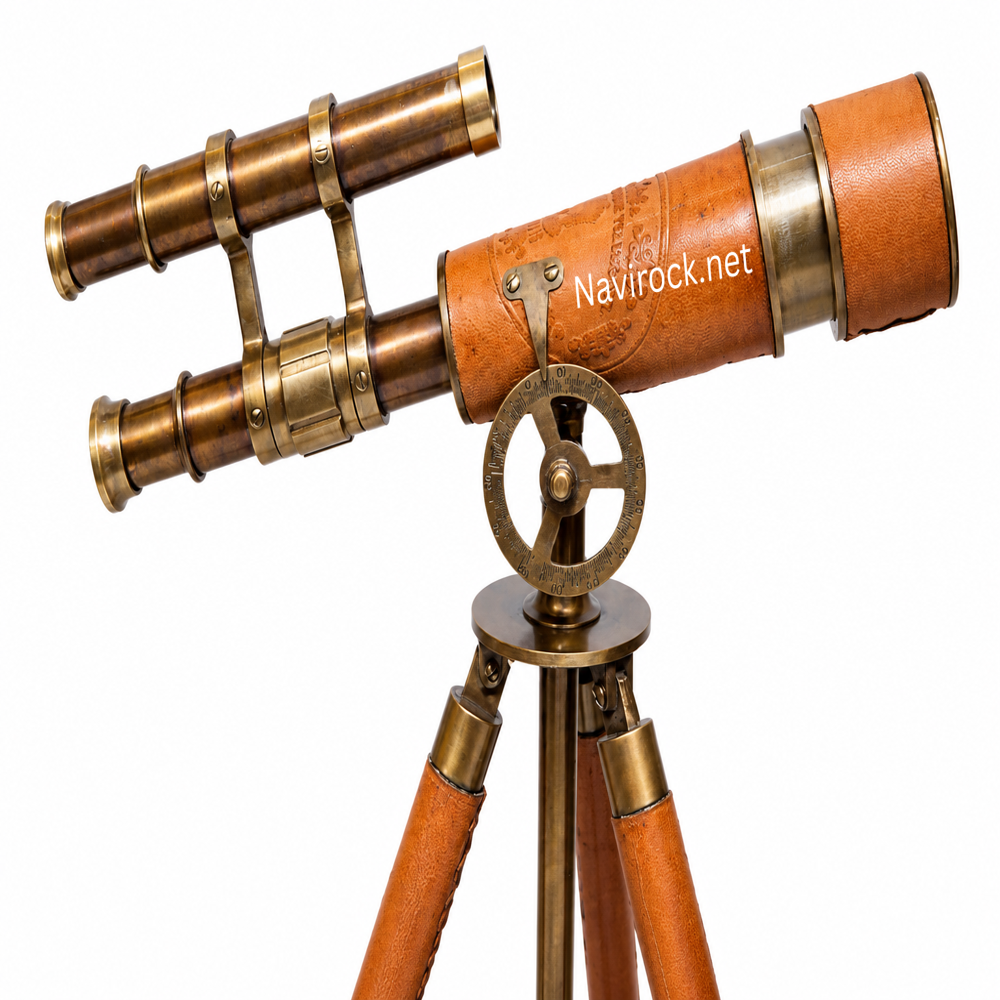 Antique Brass Finish Nautical Telescope with Leather Wrap & Tripod
