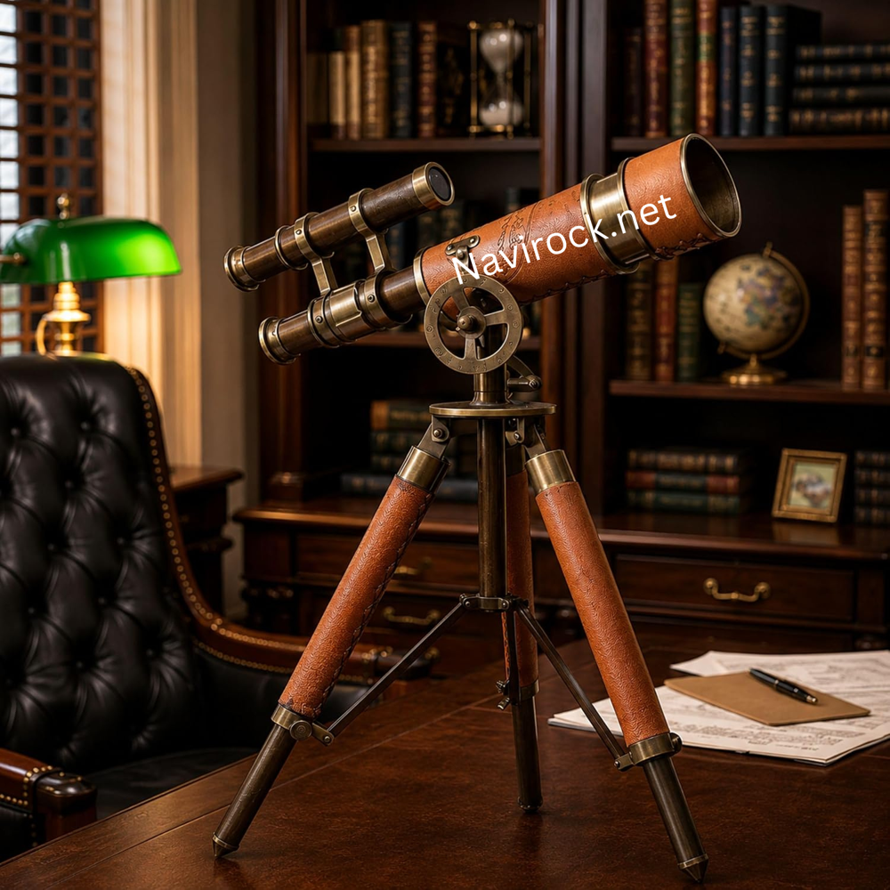 Antique Brass Finish Nautical Telescope with Leather Wrap & Tripod