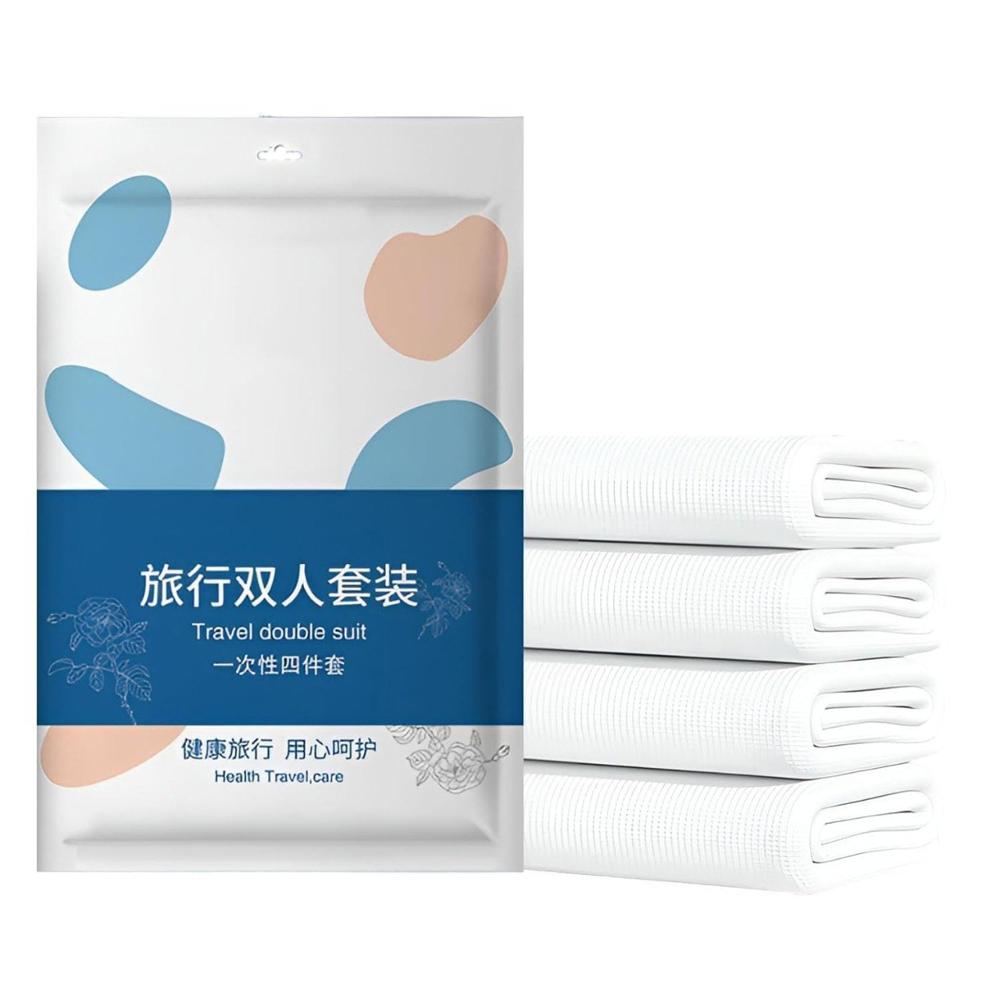 Disposable Bed Sheet & Pillow Cover Set - Non-woven Polypropylene 80x40in & 27x18in, White, Water-repellent, Single Use