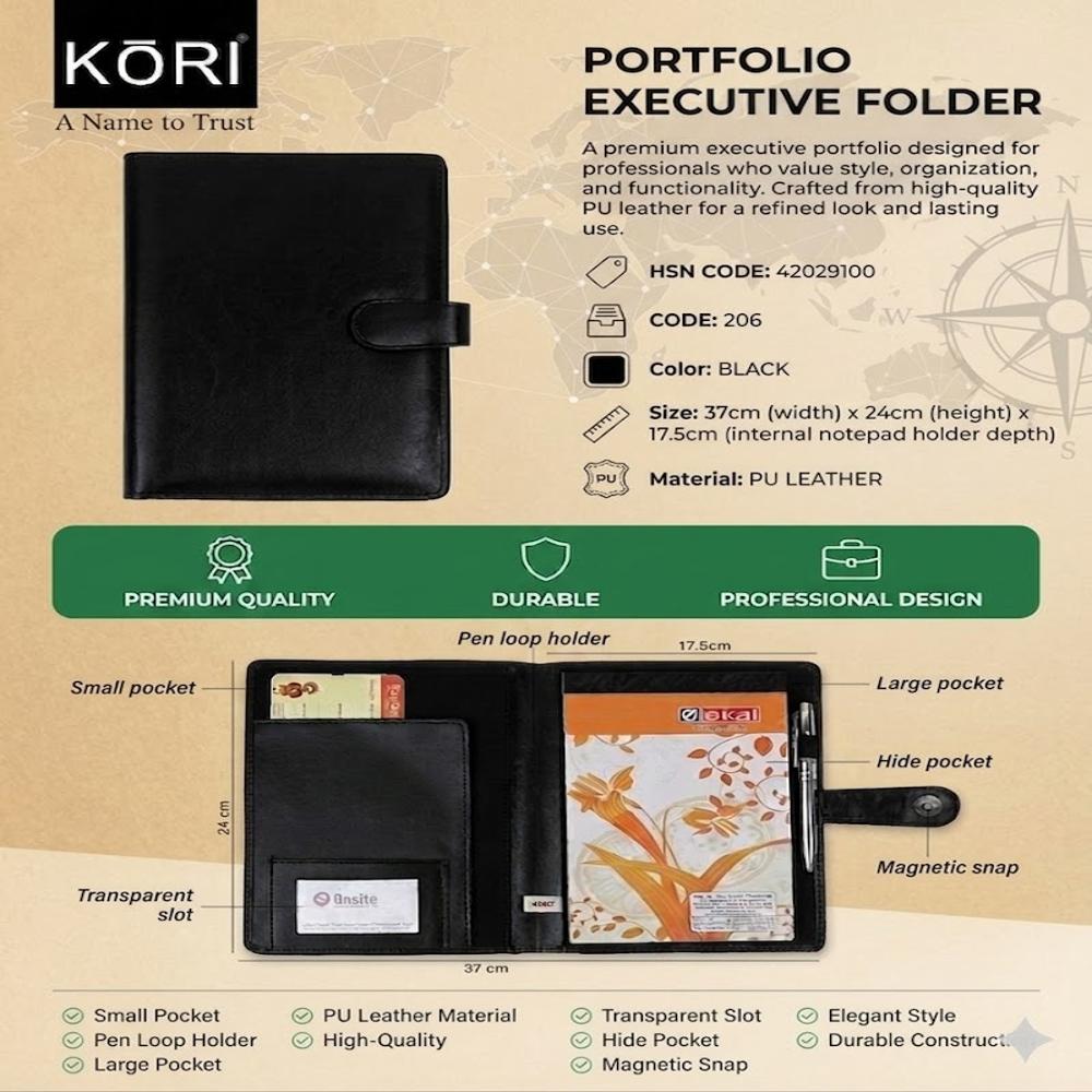 KORI Premium Leather Organizer Folder with Magnetic Closure & Notepad Holder(206)