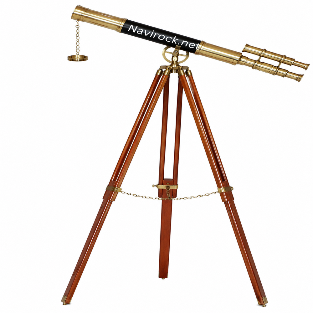 Antique Style Double Barrel Brass Telescope Floor Stand With Adjustable Wooden Tripod - Application: Null