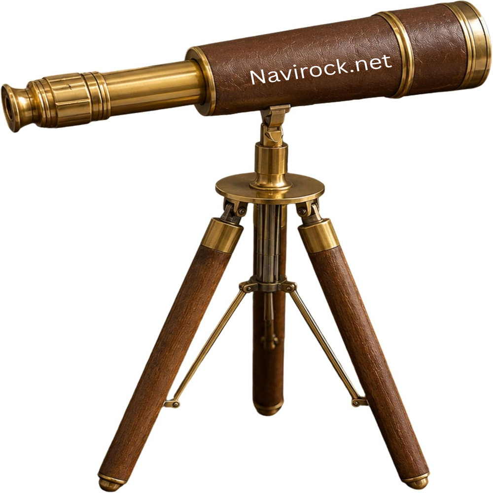 Classic Marine Antique Telescope Black Leather & Brass Finish Spyglass With Brown Wooden Tripod For Home Decor - Application: Null
