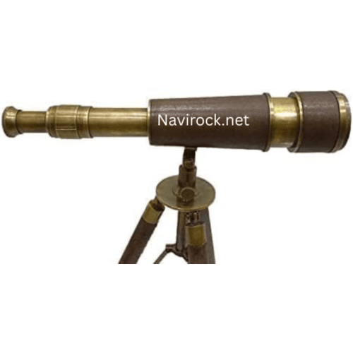 Classic Marine Antique Telescope Black Leather & Brass Finish Spyglass with Brown Wooden Tripod for Home Decor