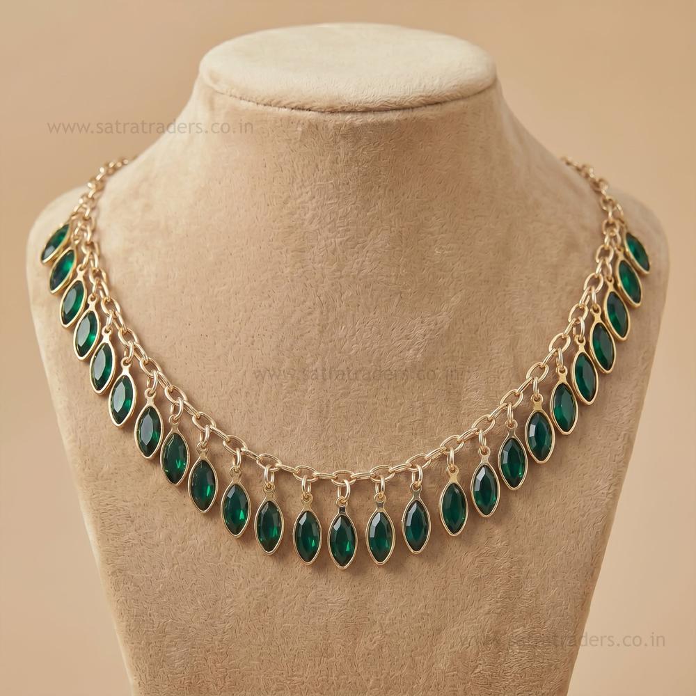 Marquise Glass Charms Gold Chain Necklace | Qty : 1pc