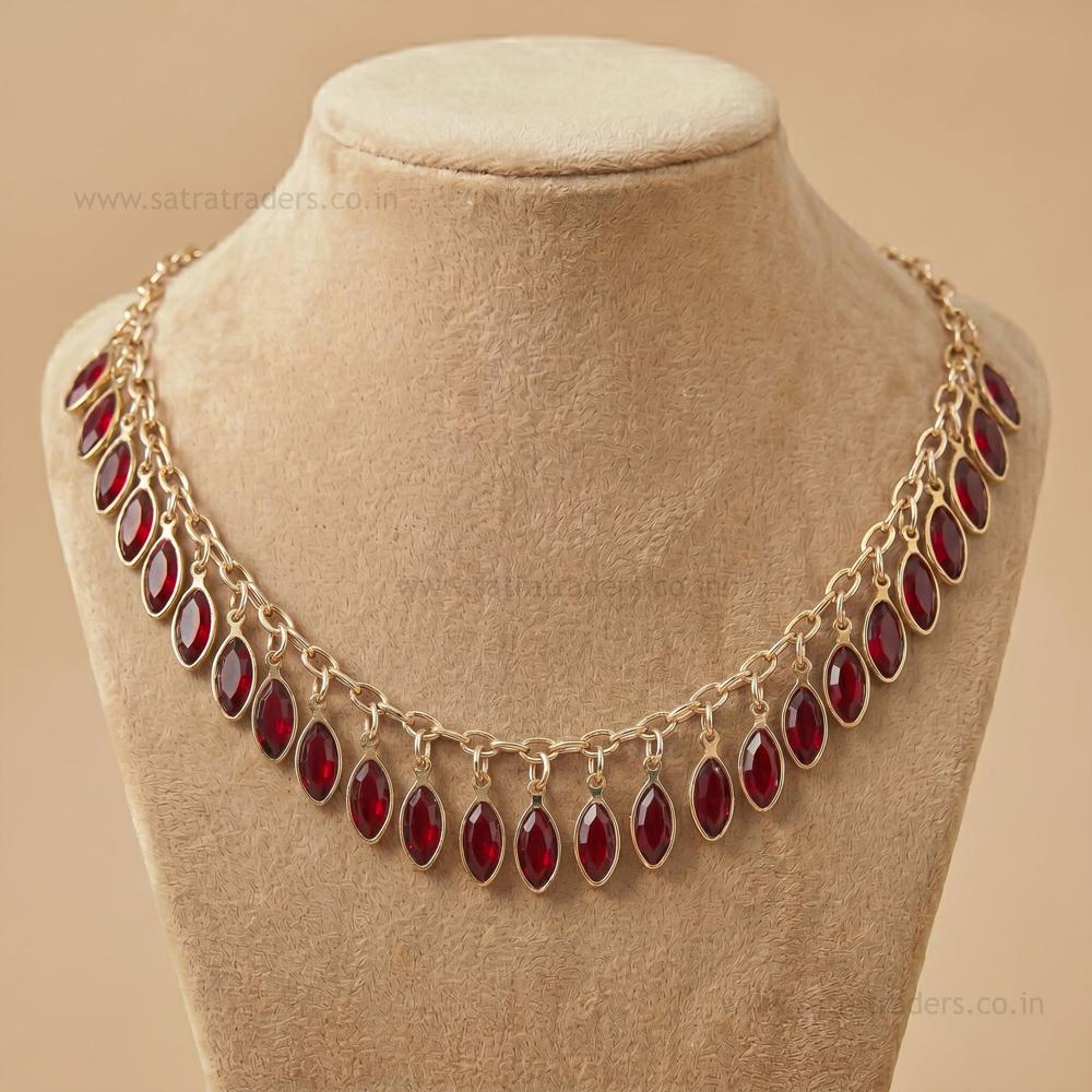 Marquise Glass Charms Gold Chain Necklace | Qty : 1pc