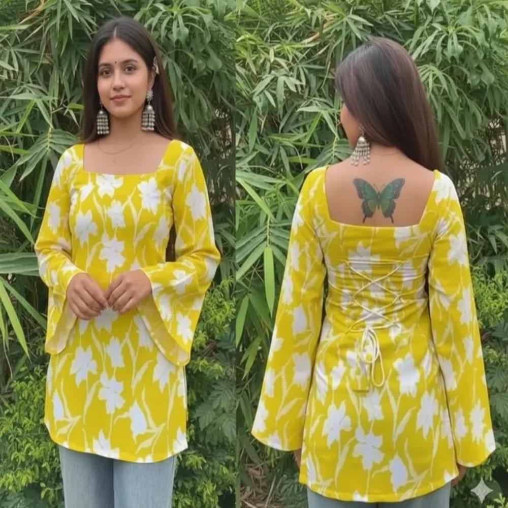 SAIYARA PRINTED WITH COMFARTEBLE SHORT KURTI GIRL AND WOMEN