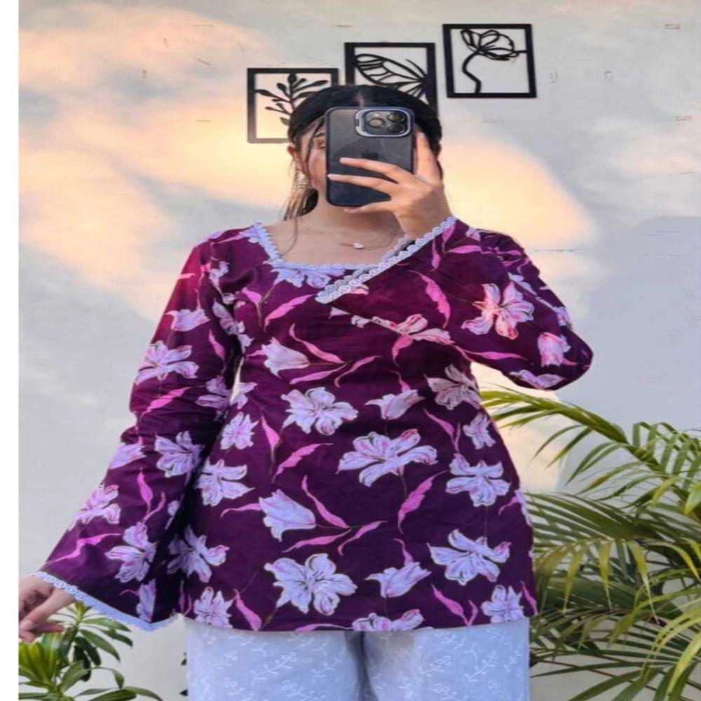 SAIYARA PRINTED WITH COMFARTEBLE SHORT KURTI GIRL AND WOMEN