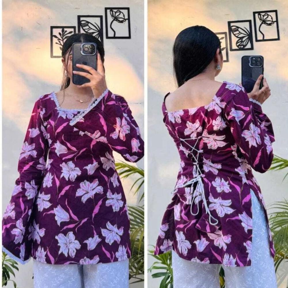 SAIYARA PRINTED WITH COMFARTEBLE SHORT KURTI GIRL AND WOMEN