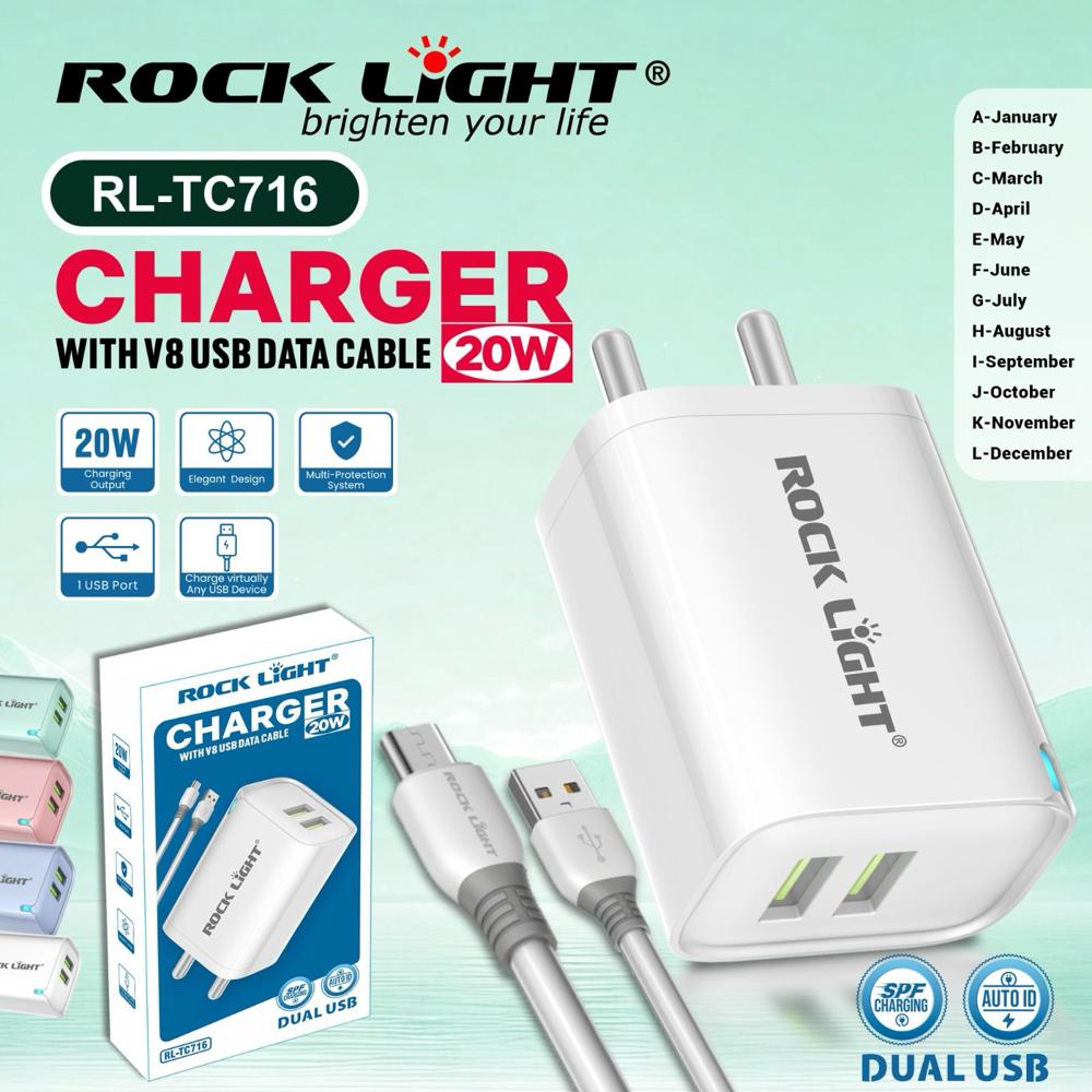 Rock Light Rl-Tc716 Mobile Charger With V8 Usb Data Cable - Features: Fast Charging