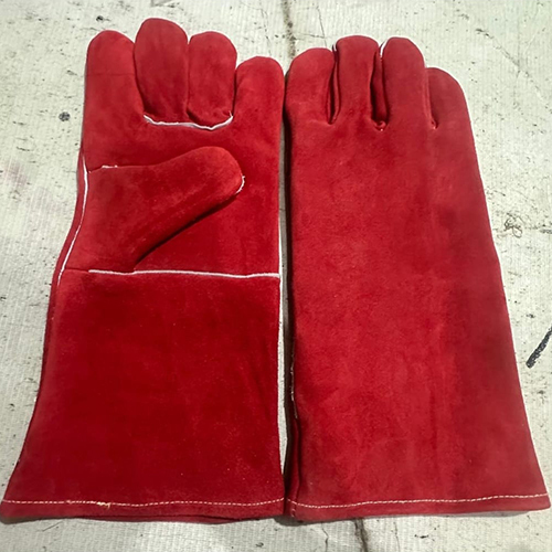 Industrial Red Soft Leather Gloves - Design: Plain