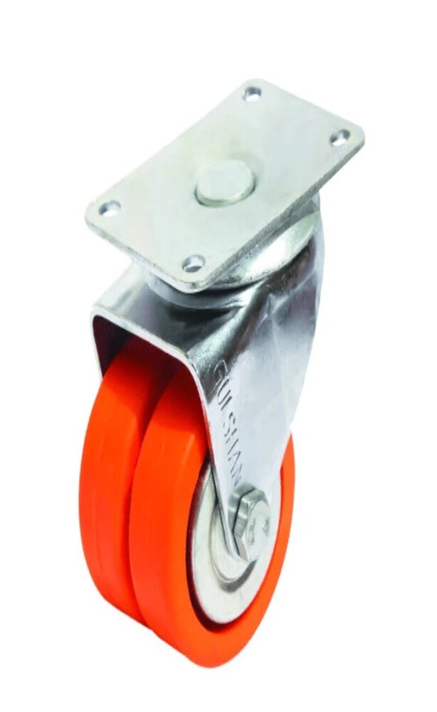 Double Fixed Puff Wheel Caster - Nylon 125mm Grey/Black, Zinc Plated, 120-150kg Load, Twin PU Wheels