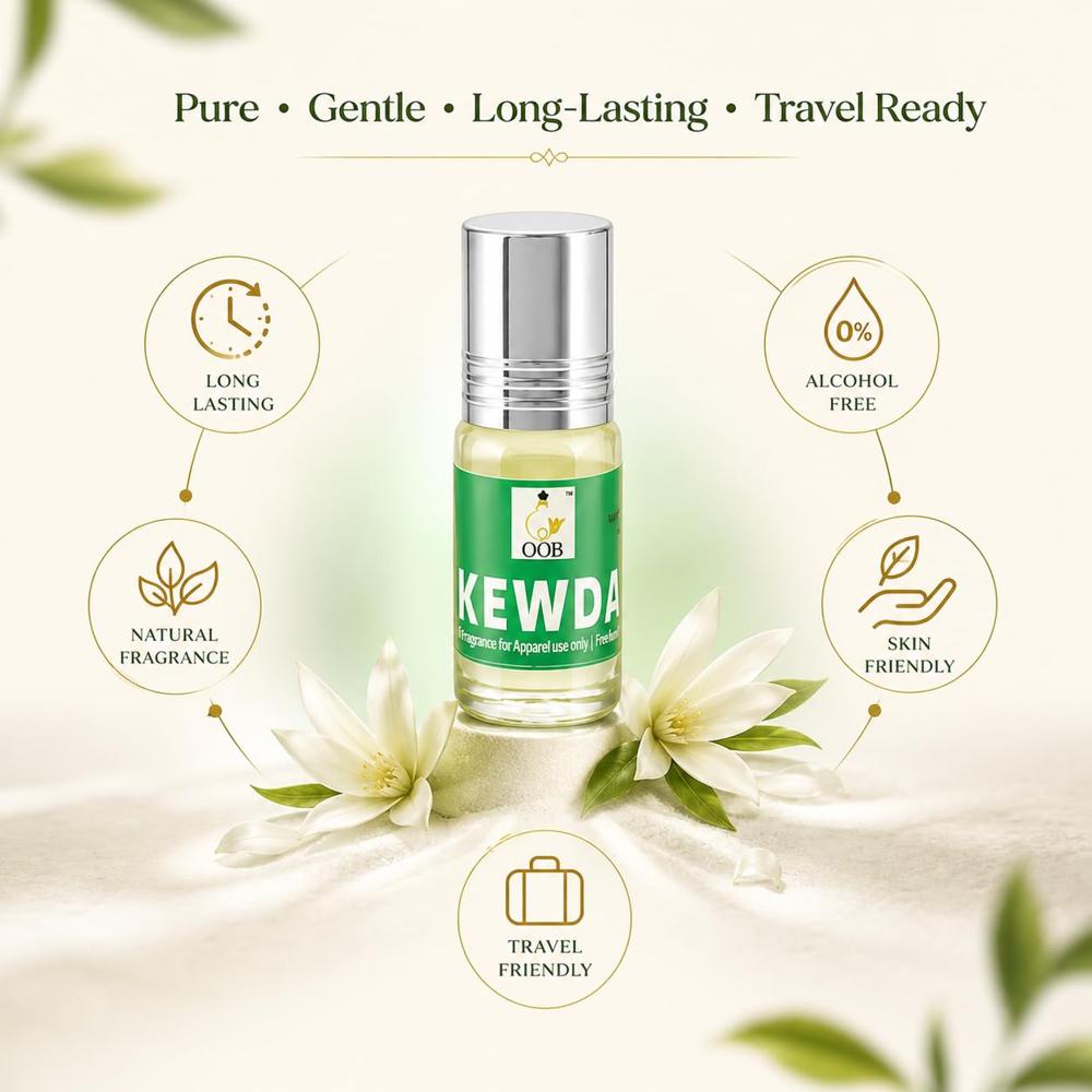 OOB Kewda Attar Roll-On Perfume Oil - Pack of 18 Vials (2.5ml Each)