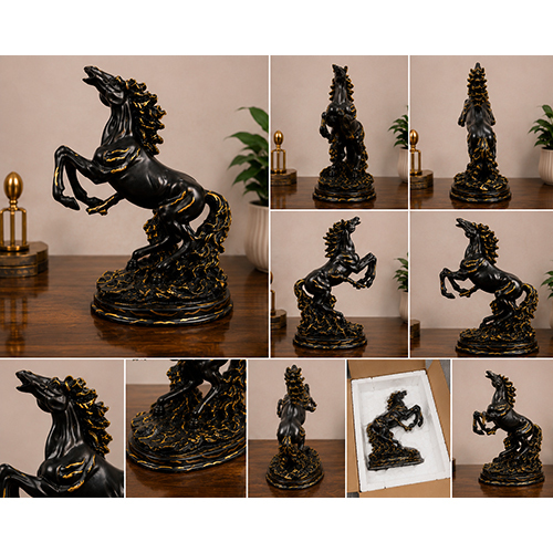 Luxury Black & Gold Prancing Horse Sculpture