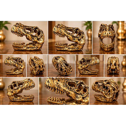 Premium Antique Gold Dinosaur Skull Sculpture