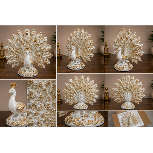 White & Gold Peacock Decorative Sculpture