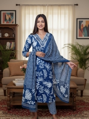 Three piece cambric cotton suit set