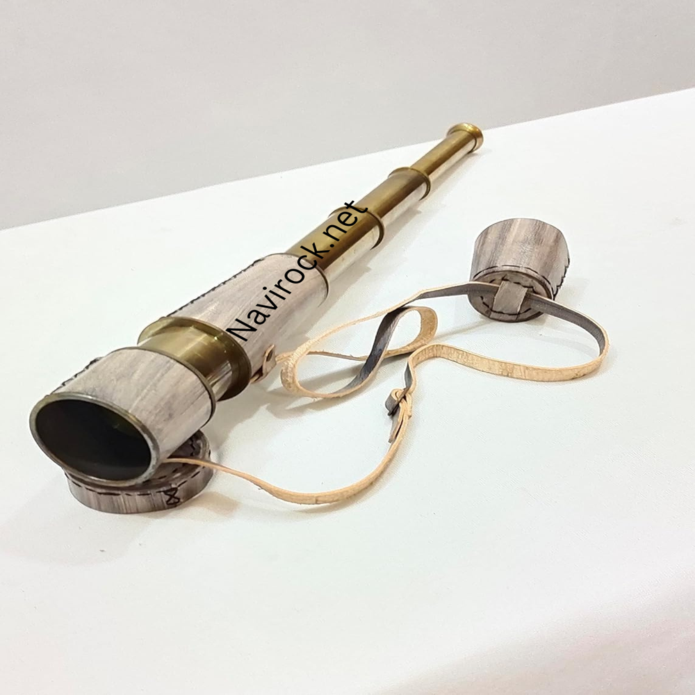 Vintage Brass Spyglass Telescope With Grey Leather Wrap & Lens Cap Antique Finish Nautical Marine Decorative - Application: Null