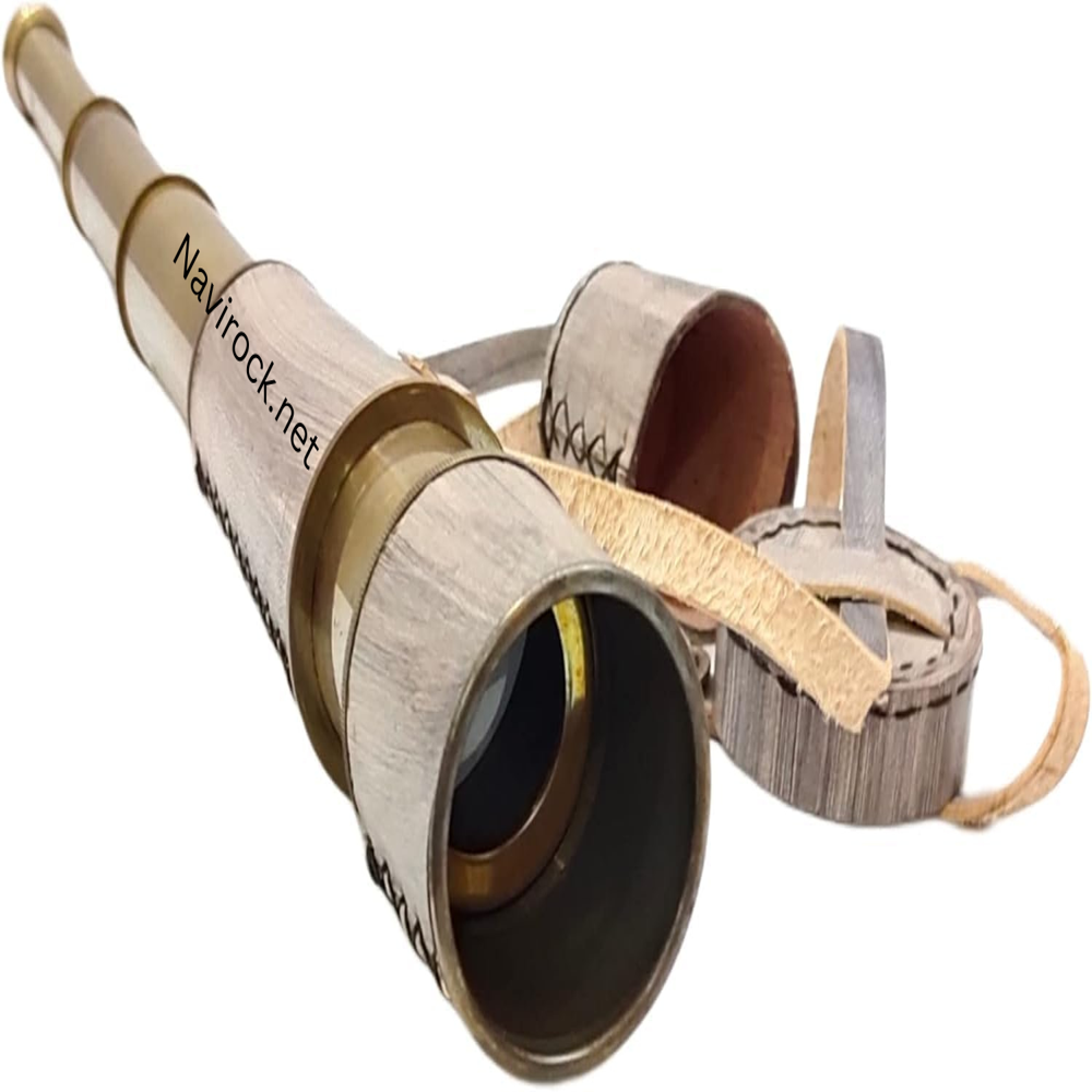 Vintage Brass Spyglass Telescope with Grey Leather Wrap & Lens Cap  Antique Finish Nautical Marine Decorative