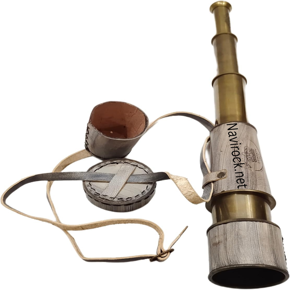 Vintage Brass Spyglass Telescope with Grey Leather Wrap & Lens Cap  Antique Finish Nautical Marine Decorative