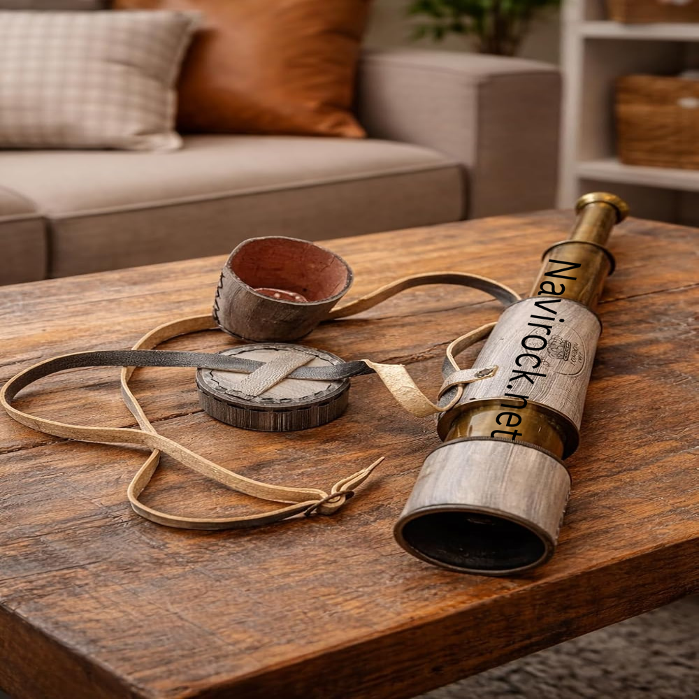 Vintage Brass Spyglass Telescope with Grey Leather Wrap & Lens Cap  Antique Finish Nautical Marine Decorative