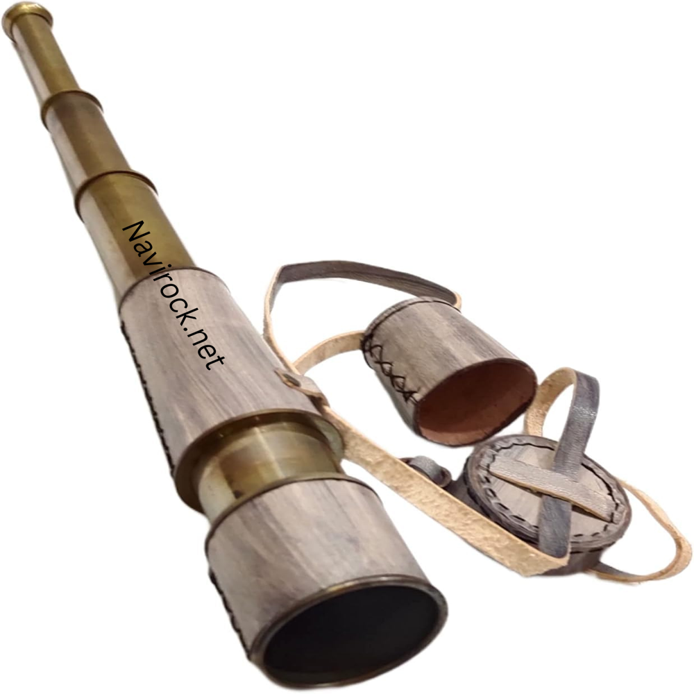 Vintage Brass Spyglass Telescope with Grey Leather Wrap & Lens Cap  Antique Finish Nautical Marine Decorative