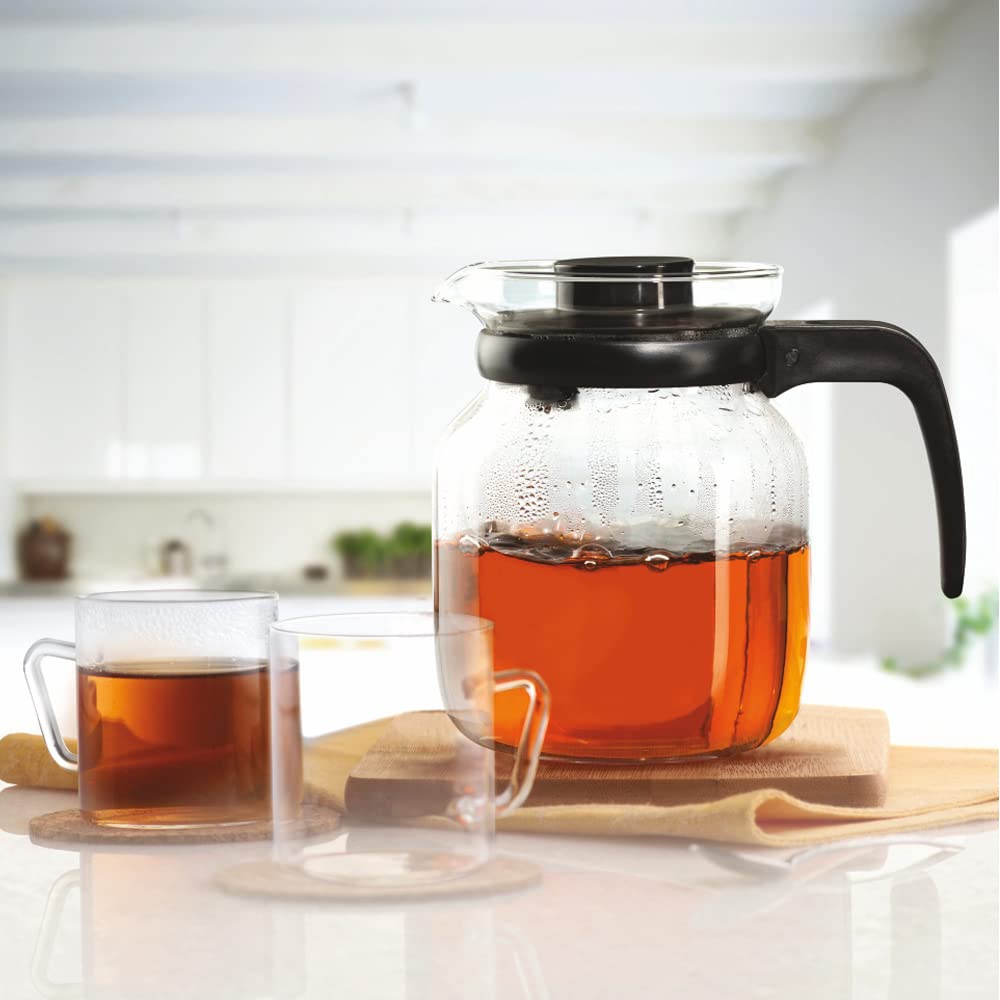 Borosil Classic Glass Tea Set, Flame Proof & Microwave Proof, Clear Carafe Flame Proof Glass Kettle with Strainer 1.5 Ltr  IH11KF17215