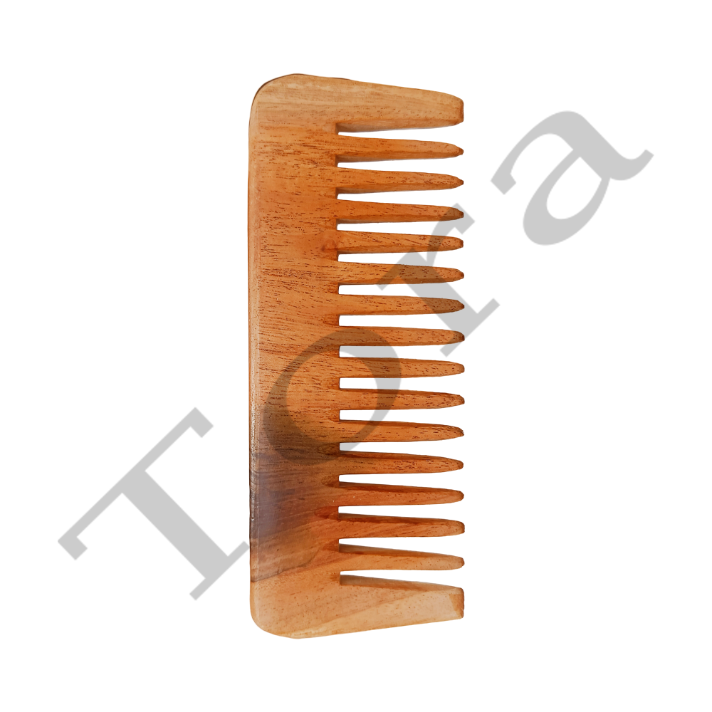 Tora Neem Wood Comb Wide Tooth Regular Export Quality Handmade Single टुकड़ा (TCNC7005)
