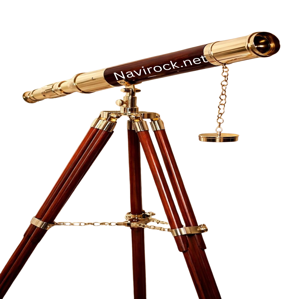 Handmade Nautical Brass Spyglass Telescope with Adjustable Wooden Tripod Stand