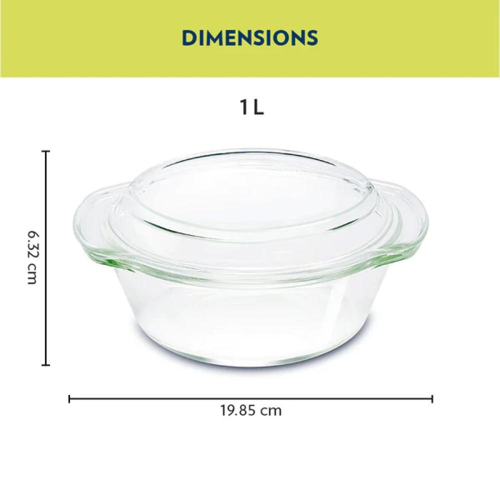 Borosil Glass Casserole Oven And Microwave Safe Serving Bowl with Glass Lid Transparent, 1L  BGFGBCAS0003