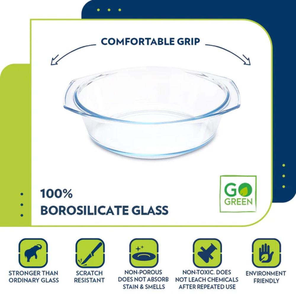 Borosil Casserole with Lid | Borosilicate Glass Bakeware & Serveware Bowl | Microwave, Dishawasher & Oven Safe Multipurpose Bowl for Mixing Dough, Salad, Batter 2 L IH22CA03220
